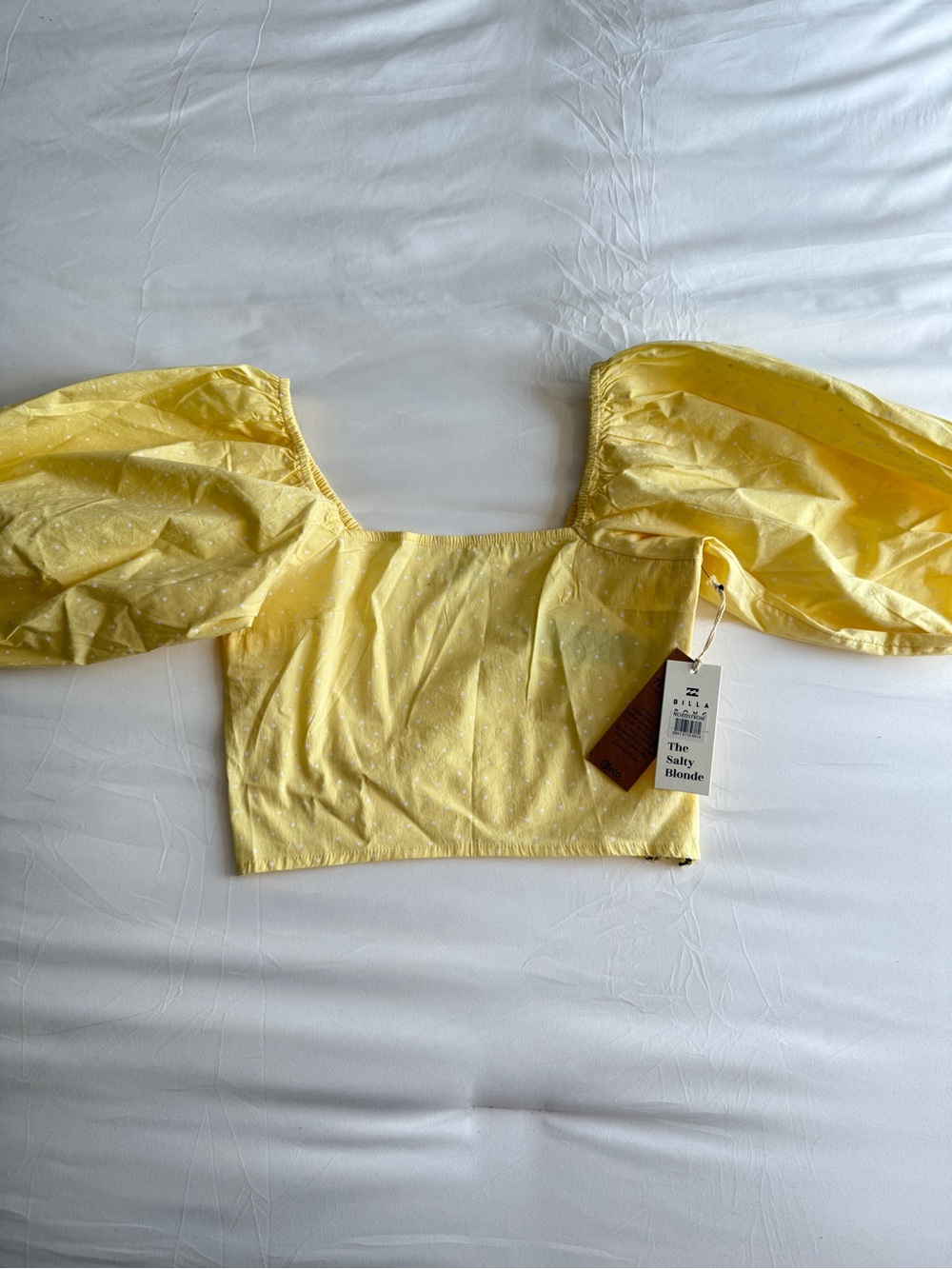 Billabong Yellow Puff-Sleeve Square Crop Top